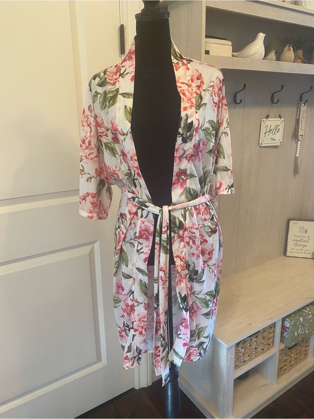 Show Me Your MuMu Pink & Green Floral Satin Robe with Tie